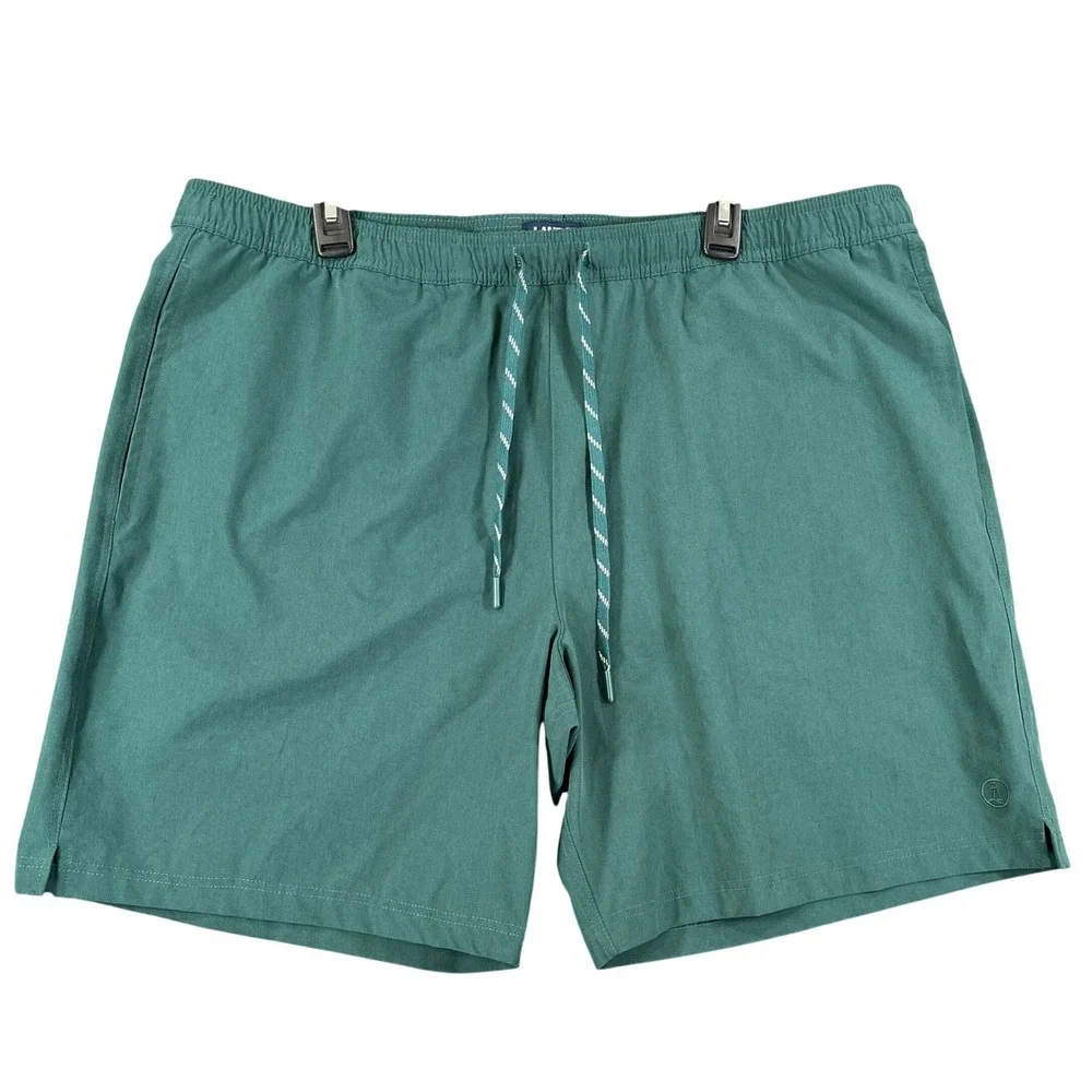 Lands End Swim Trunks Mens XXL Green Elastic Waist Quick Dry Beach Pool